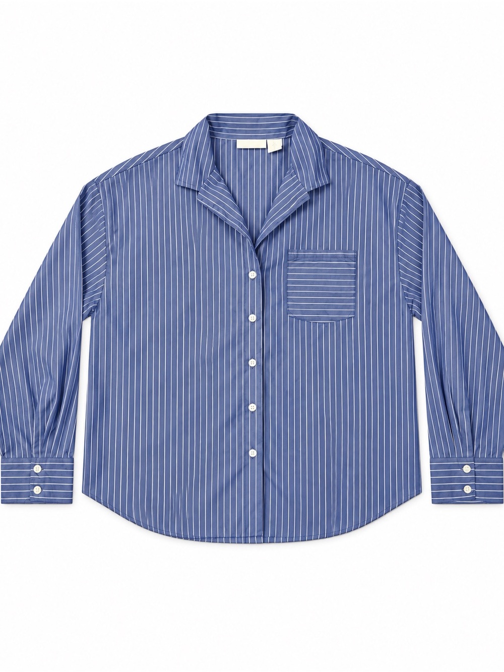 Caroline Constas blue & white pinstripe button-down shirt, size L.